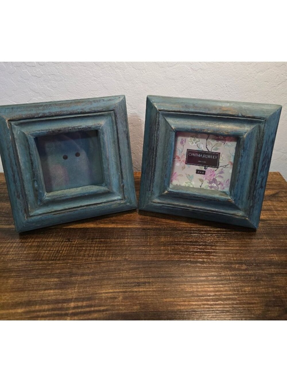 Set Of 2 Cynthia Rowley 4x4 Blue Wooden Photo Frames Rustic Cottage Farmhouse